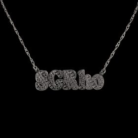 Sorority item, S.G. Rho Engraved Sterling Silver nameplate necklace on silver rope chain